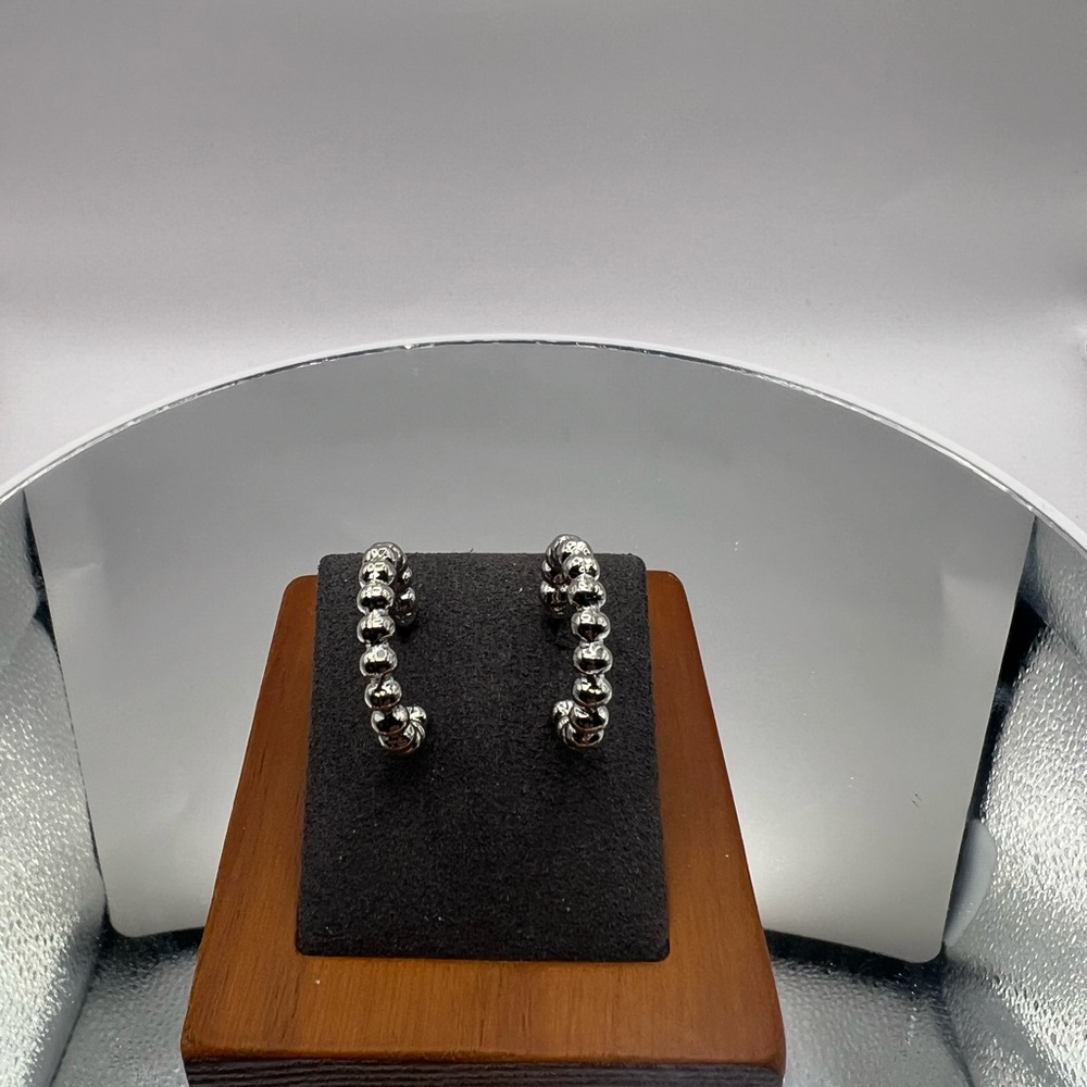Brand New Minimalist Silver-Toned Bead Ball Hoops